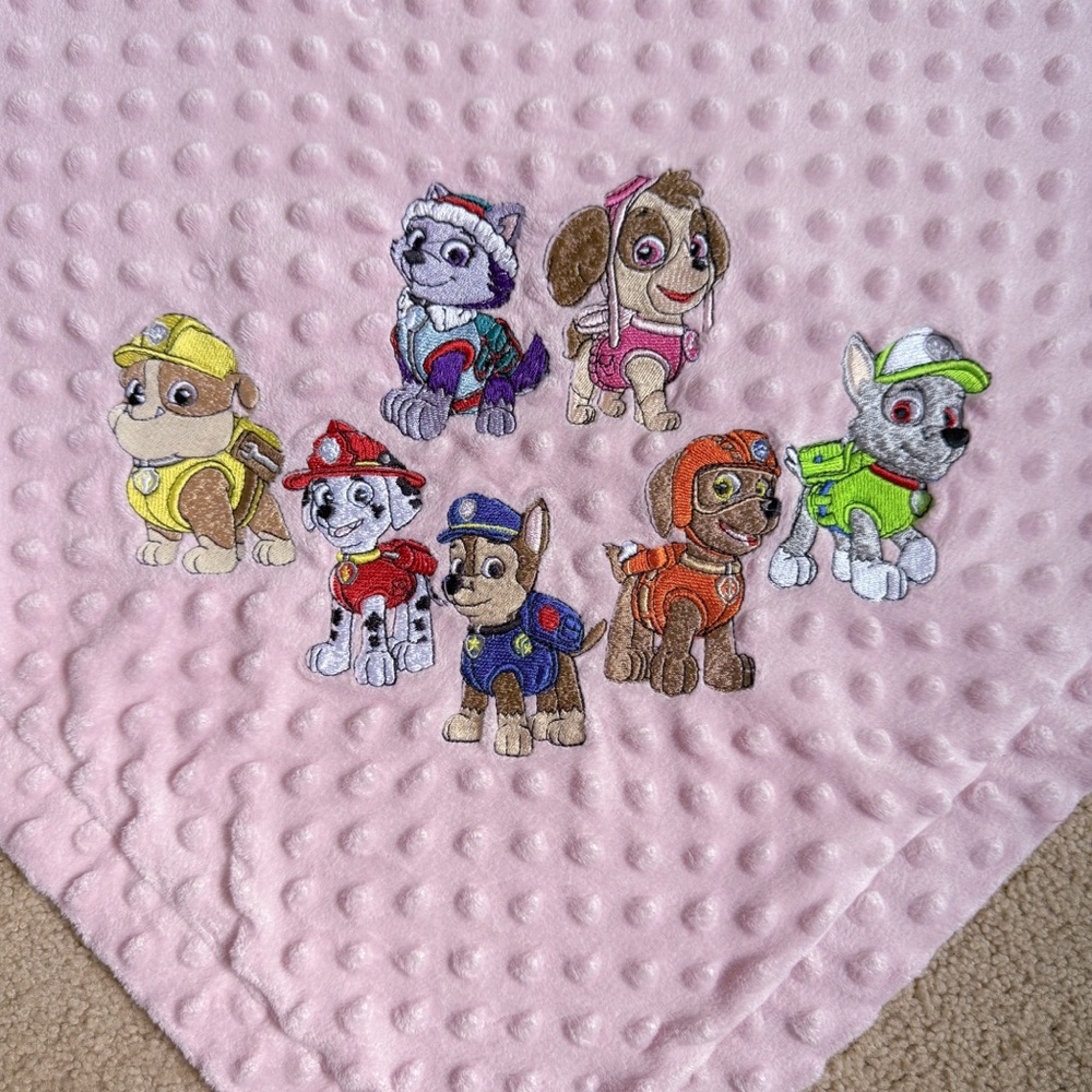 PAW PATROL Pink Fleece Minky Blanket w/Skye, Everest, & Friends - Handmade - EUC